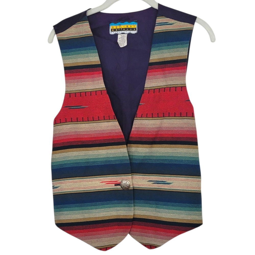 Against Gravity Vest Southwest Tapestry Cowgirl Button Vintage 90s USA Western